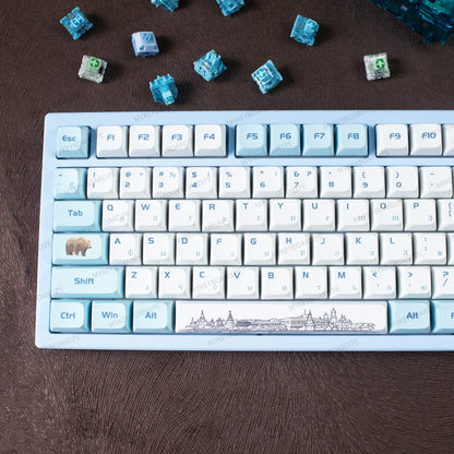 Teclado mecánico MyKeyboard Epomaker X Feker Galaxy80 Moscow TKL azul y blanco con teclas PBT y switches lineales