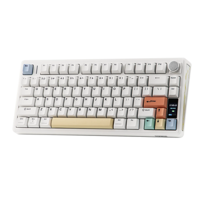Teclado mecánico MyKeyboard Epomaker TH80 V2 Pro blanco con pantalla LCD, teclas de colores y perilla de control