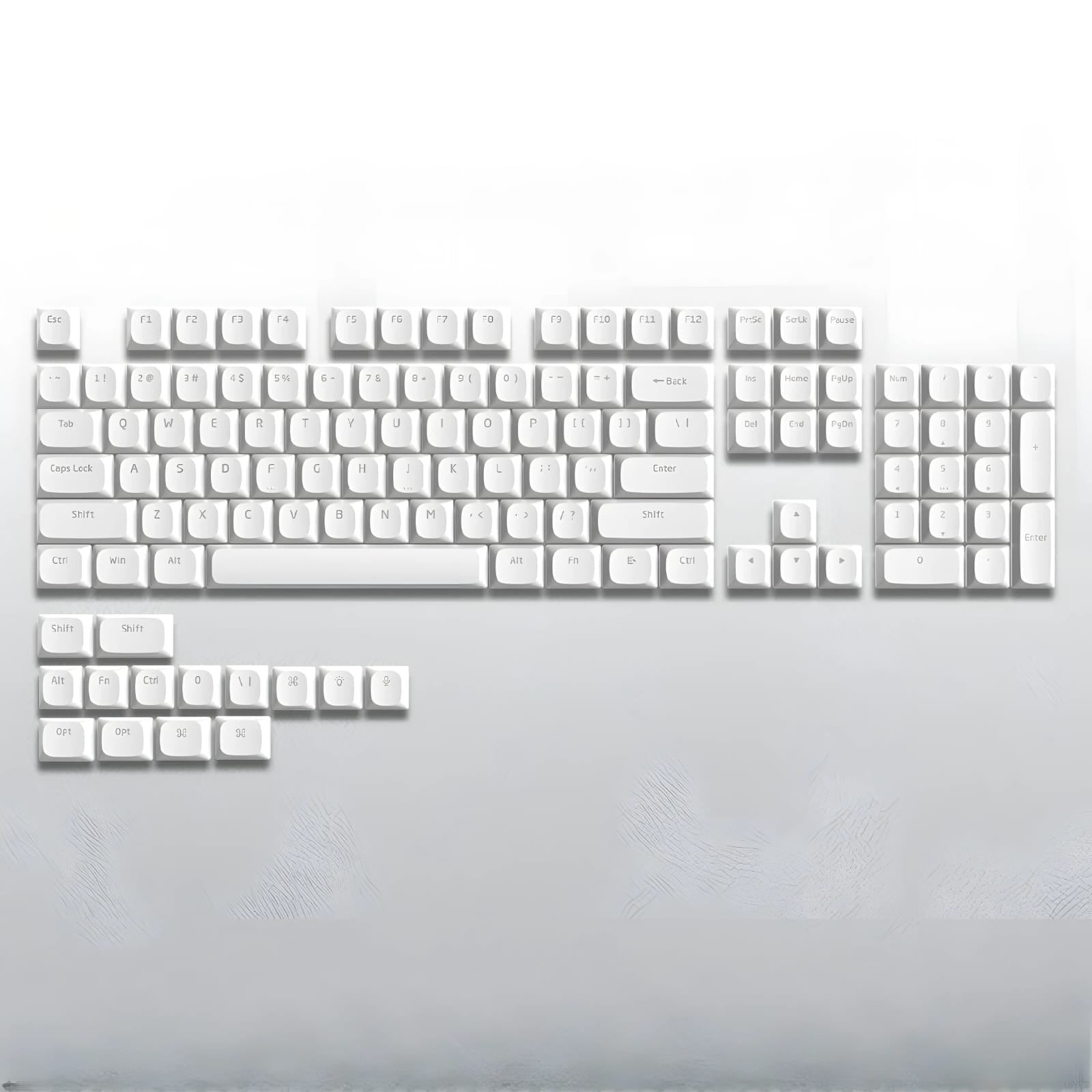 Set de 118 teclas MyKeyboard blancas de perfil bajo fabricadas en PBT double shot para teclados mecánicos