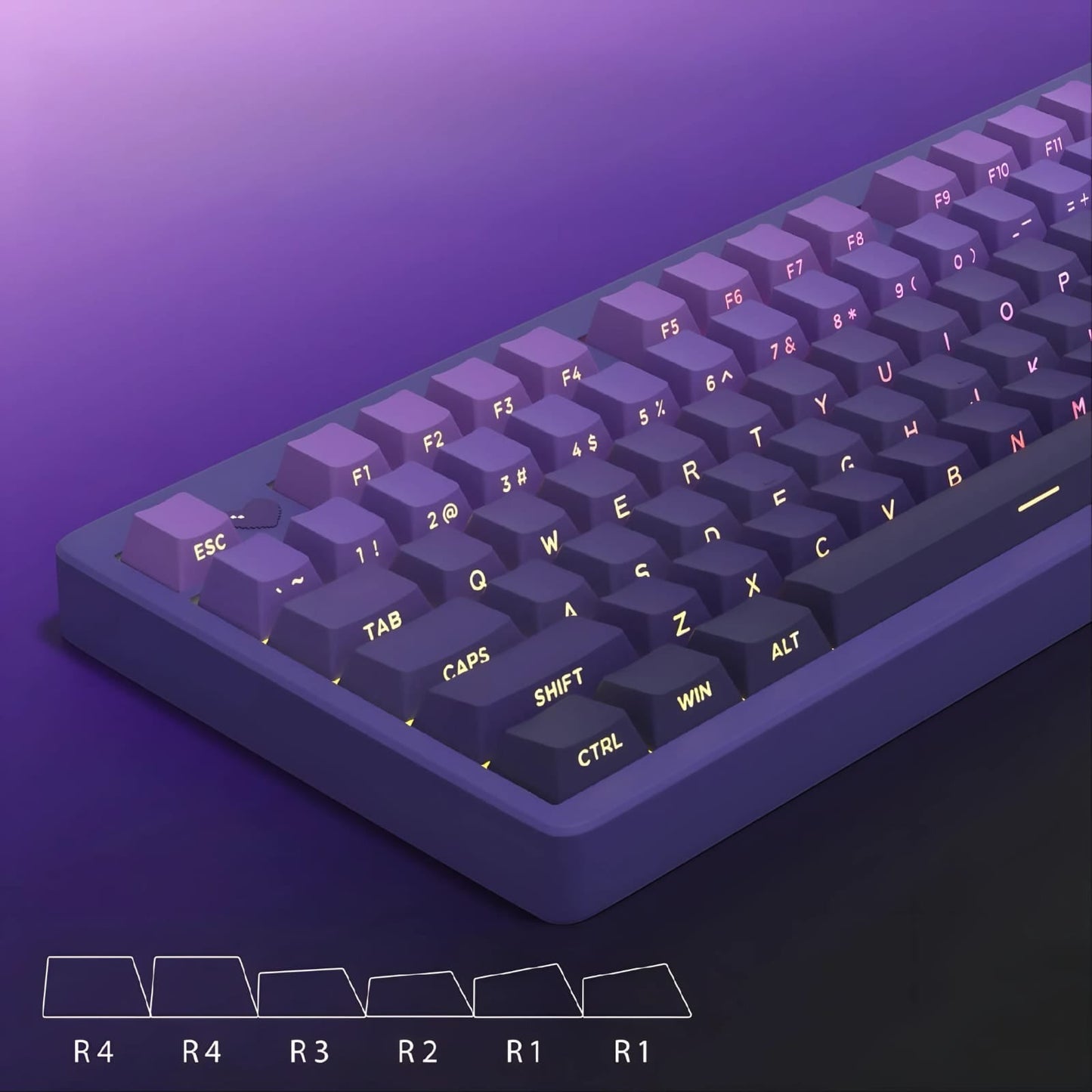 Set de 133 teclas MyKeyboard con degradado morado, perfil Cherry y material PBT double shot para teclado mecánico