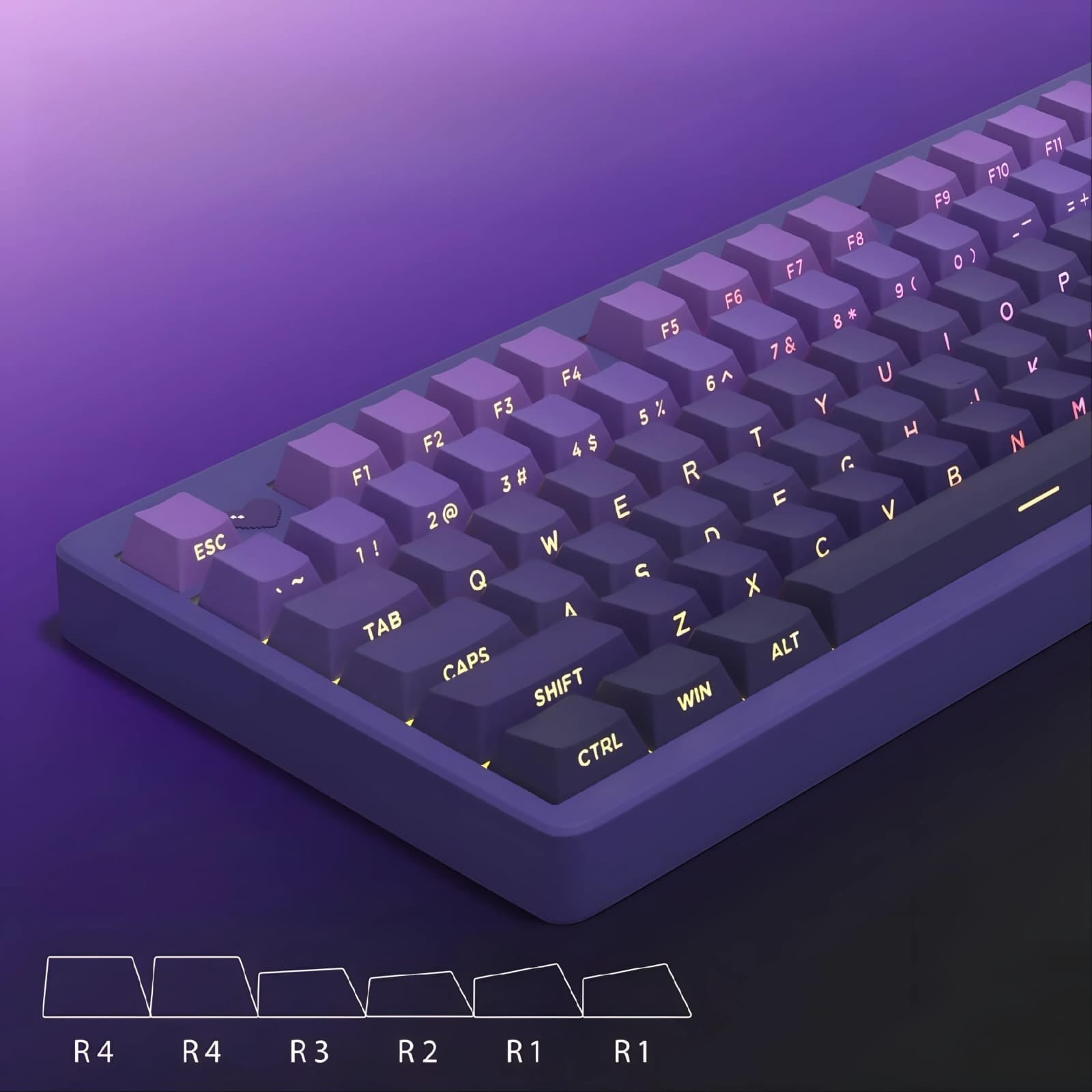 Set de 133 teclas MyKeyboard con degradado morado, perfil Cherry y material PBT double shot para teclado mecánico