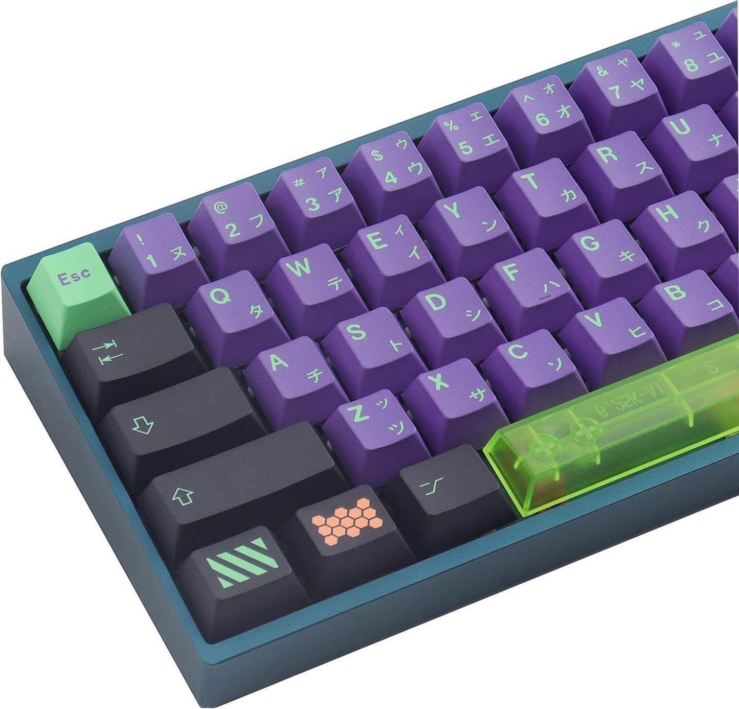 Set de 135 teclas MyKeyboard perfil Cherry PBT con diseño Evangelion EVA 01 en tonos morado, verde y negro