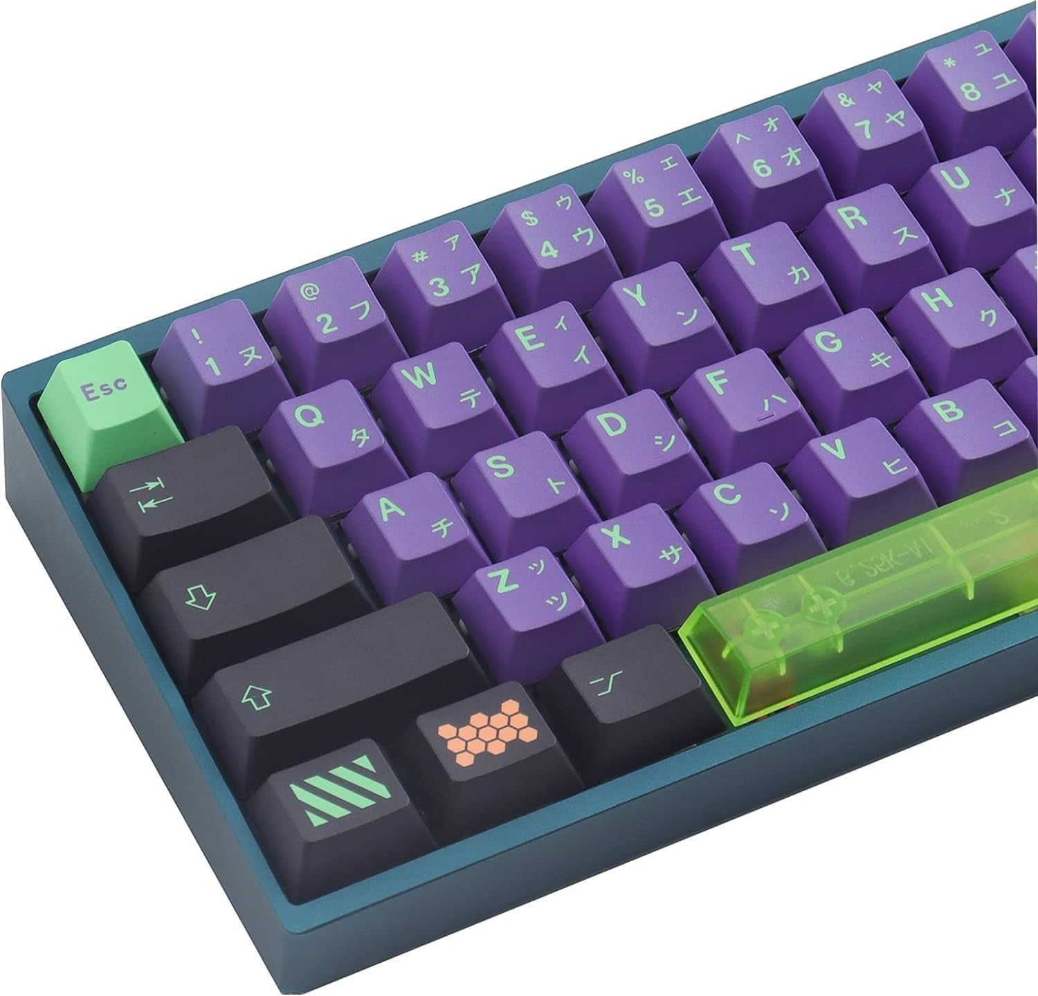 Set de 135 teclas MyKeyboard perfil Cherry PBT con diseño Evangelion EVA 01 en tonos morado, verde y negro