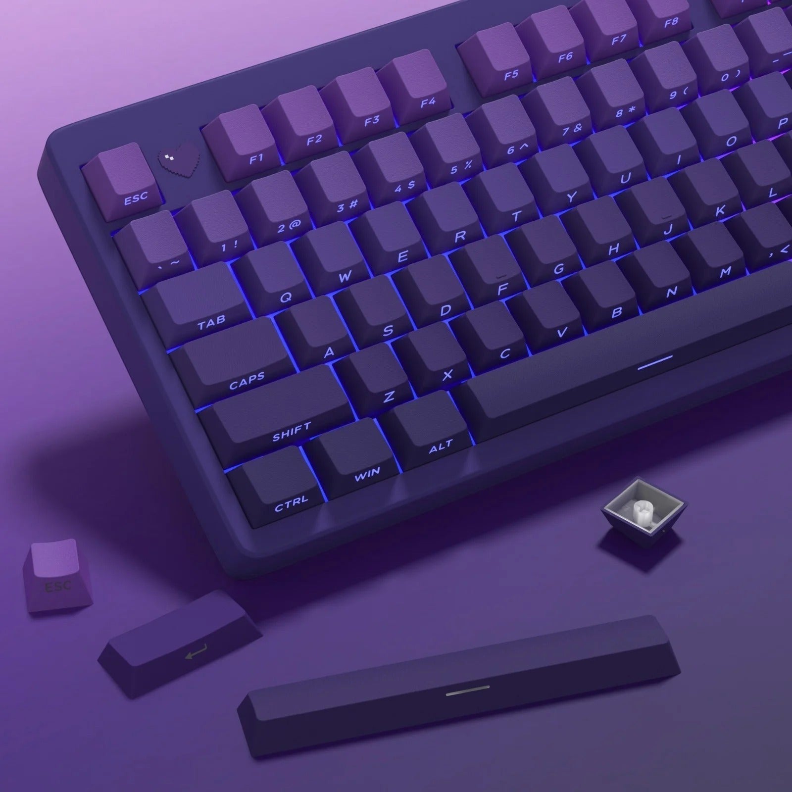 Set de 133 teclas MyKeyboard con degradado morado, perfil Cherry y material PBT double shot para teclado mecánico