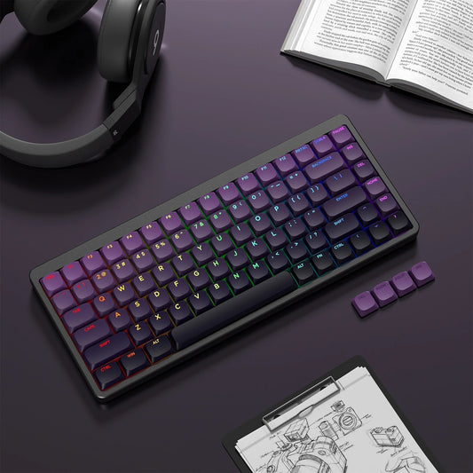 Set de 132 teclas MyKeyboard de perfil bajo en color morado degradado, fabricadas en PBT double shot para teclado mecánico.